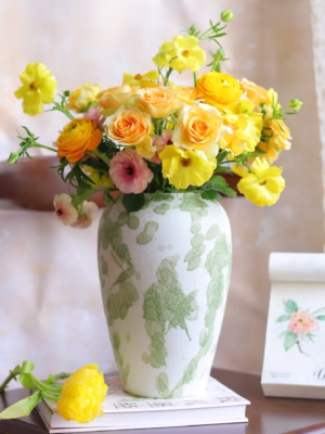 Bình wabi sabi đốm xanh (gốm mộc)