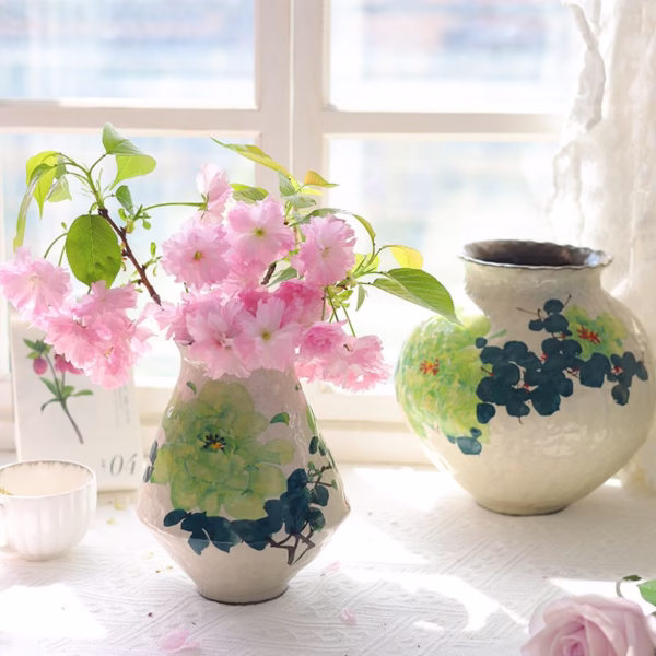 Bình gốm hoa mẫu đơn