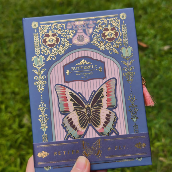 Sổ tranh nền ép nhũ kim Butterfly - Xanh than