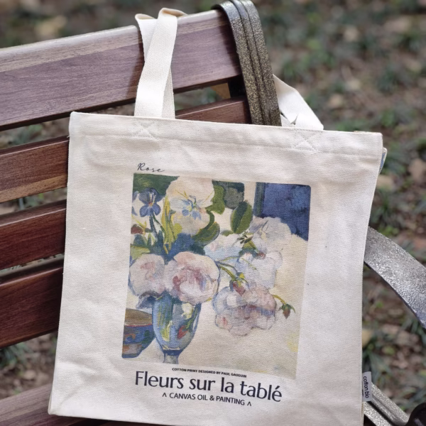 Túi tote Gauguin - Lọ hoa hồng trên bàn