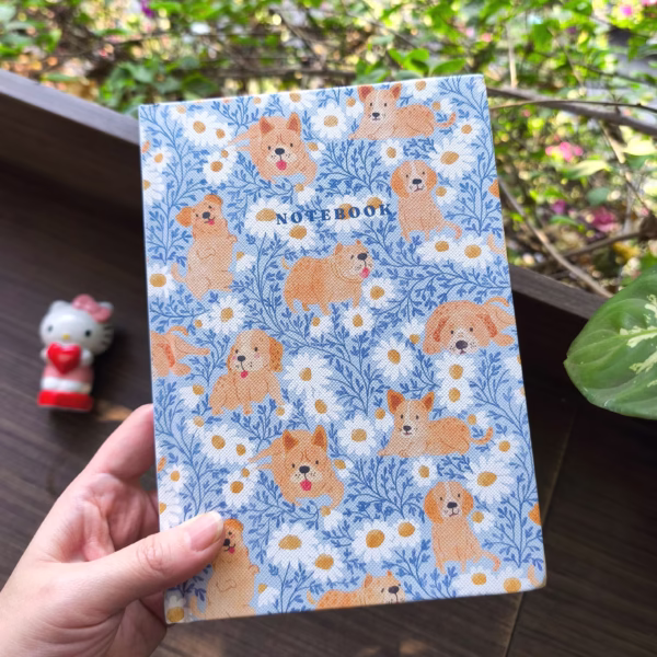 Sổ kẻ ngang Leben bìa vân vải - Cún và hoa cúc