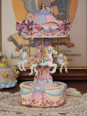 Hộp nhạc vòng xoay ngựa gỗ hoa hồng