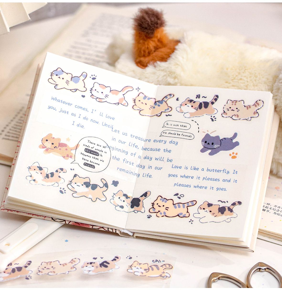 Sticker Cuộn Chó Mèo 100 Pcs