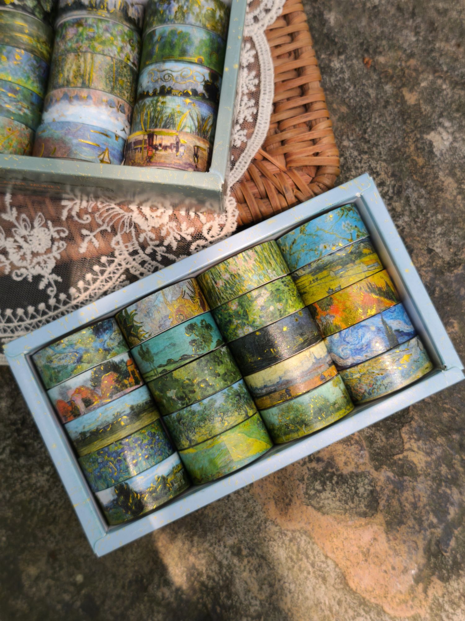 Washi tape - Vangogh 20 cuộn ép nhũ kim