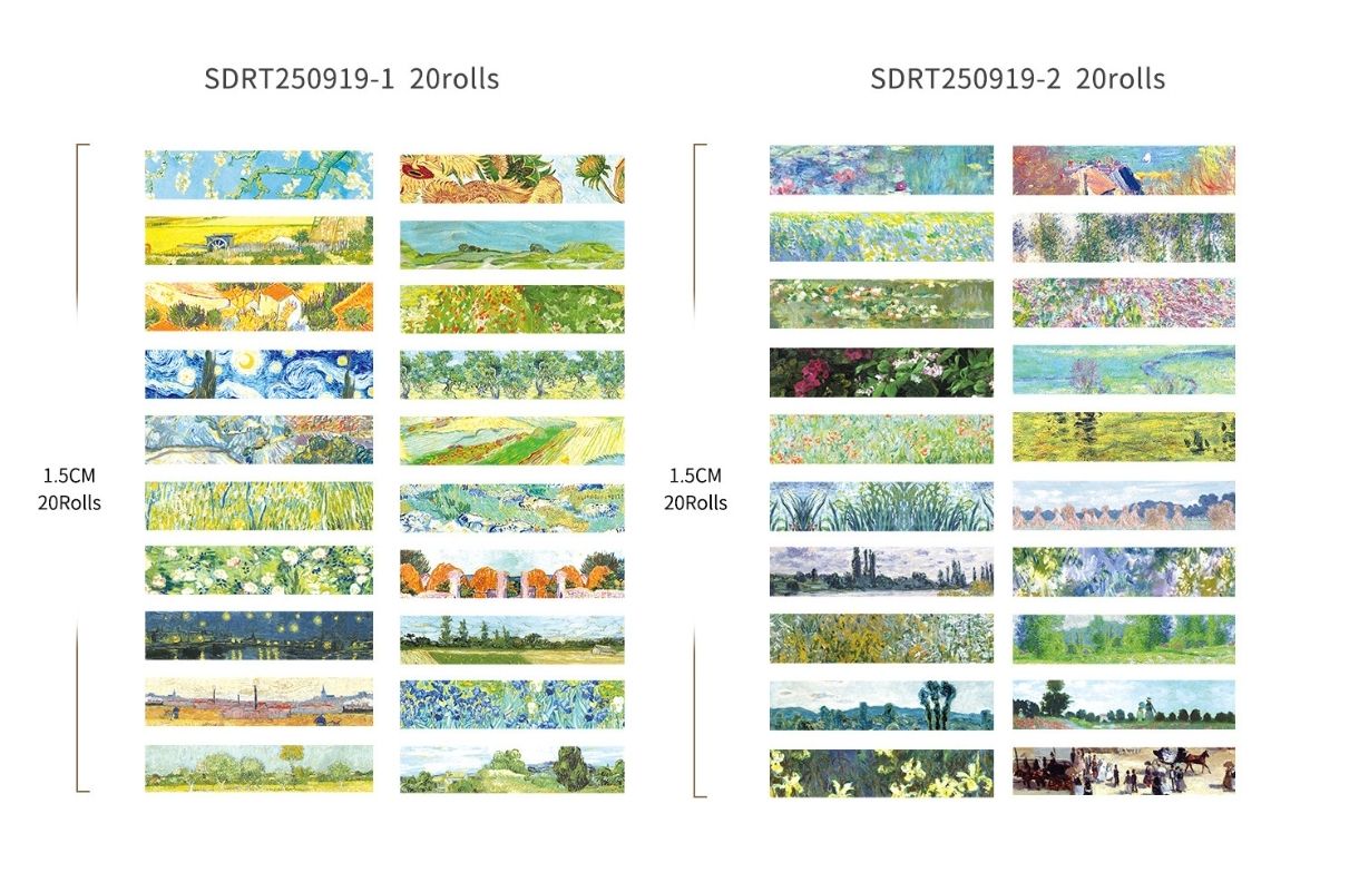Washi tape - Vangogh 20 cuộn ép nhũ kim