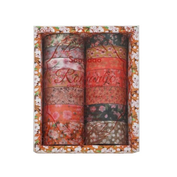 Washi tape Romantic cherry blossoms 14 cuộn - Mẫu 2