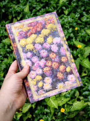 Sổ kẻ ngang, gáy mạ vàng, dập nổi - Hoa cúc